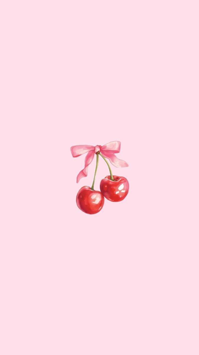 Kirschen, Schleife, Hellrosa, Minimalistisch, Süß, Hochformat, Hintergrundbild fürs Smartphone