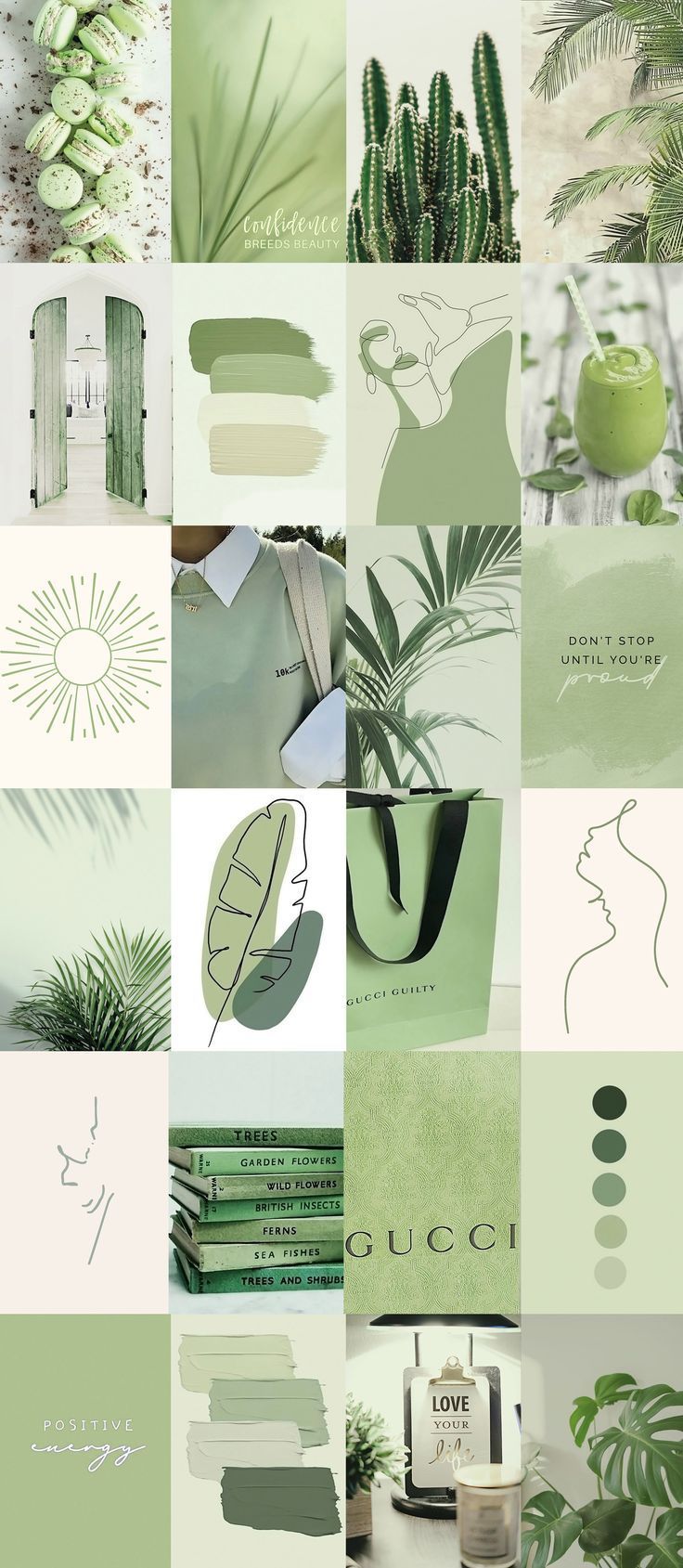 Collage, Salbeigrün, Pflanzen, Moodboard, Grün, HD, Hintergrundbild fürs Handy