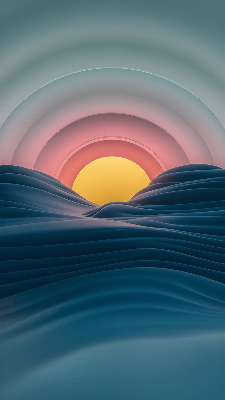 Sonnenuntergang, Wellen, Abstrakte Landschaft, Dunkelblau, Kreise, HD, iPhone-Hintergrundbild