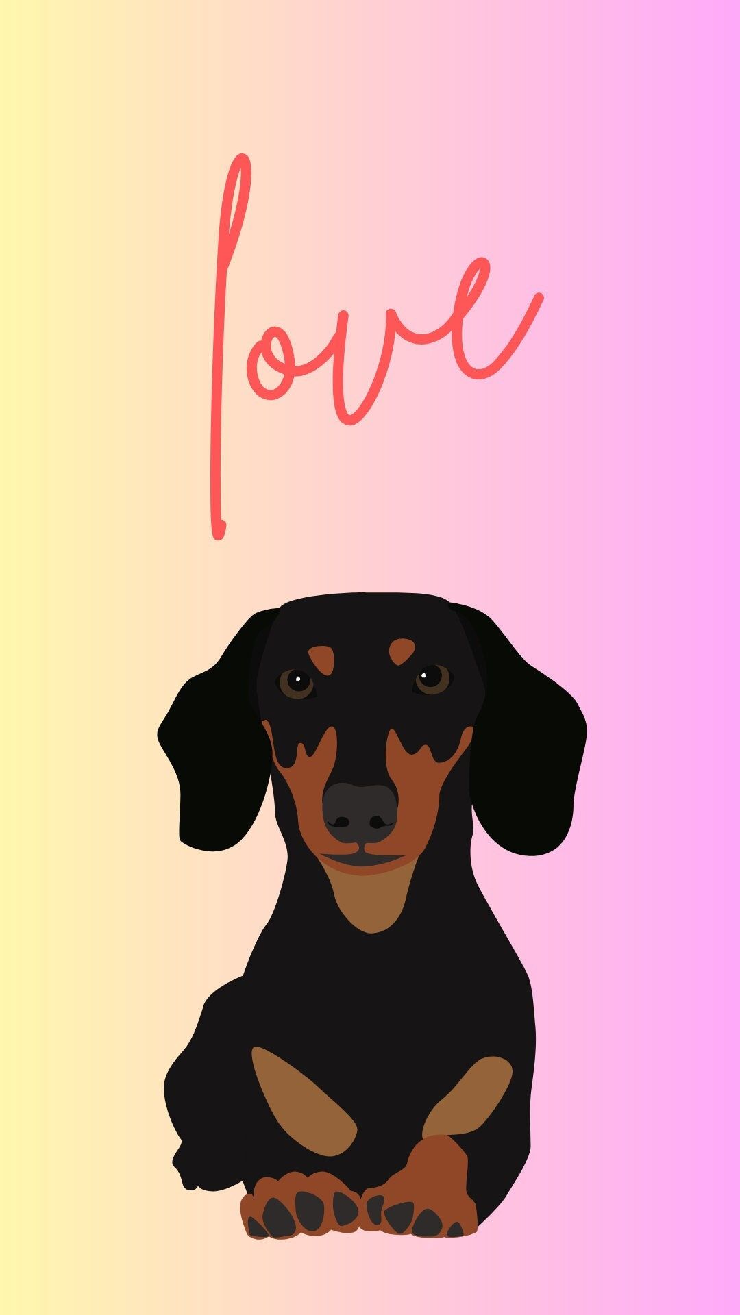 Love, Schwarzer Dackel, Farbverlauf, Gelb und Pink, Full HD, Sperrbildschirm fürs iPhone