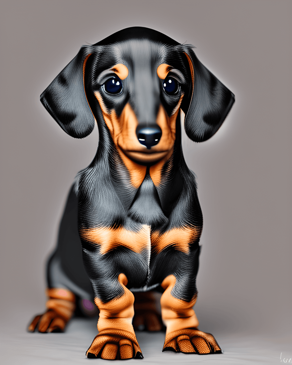 Dachshund, Welpe, 3D-Render, Große Augen, Grauer Hintergrund, HD Wallpaper