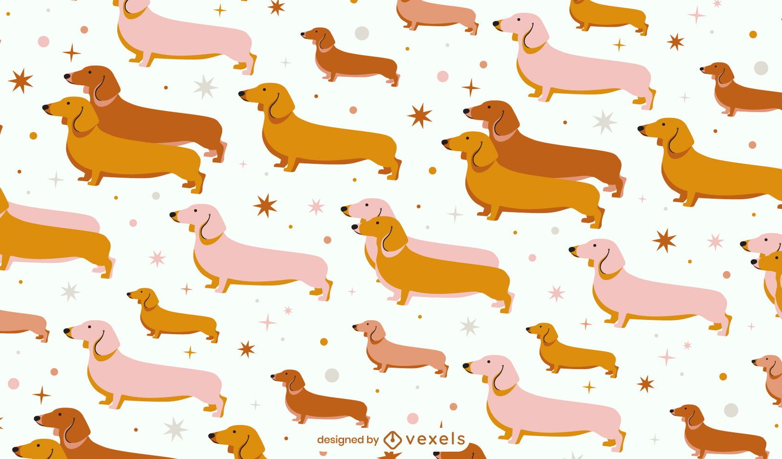 Dackelmuster, Orange und Rosa, Sterne, Illustration, HD, Desktop-Hintergrund für Windows
