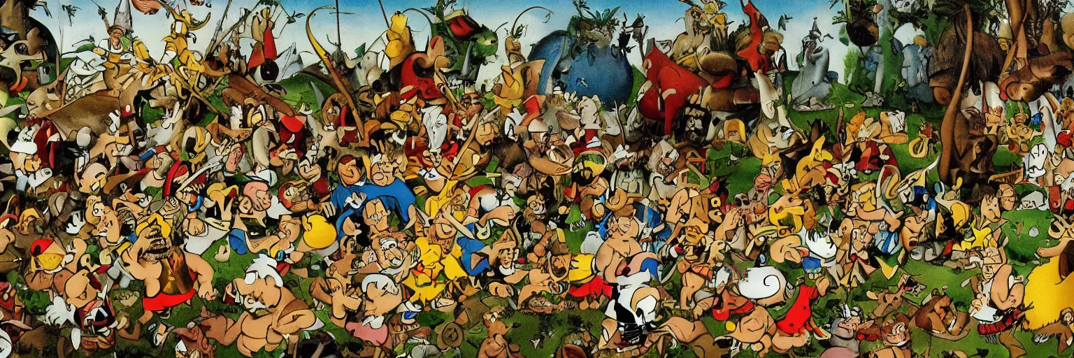 Asterix, Comicfiguren, Wimmelbild, Panorama, Menschenmenge, Dual-Monitor-Hintergrundbild
