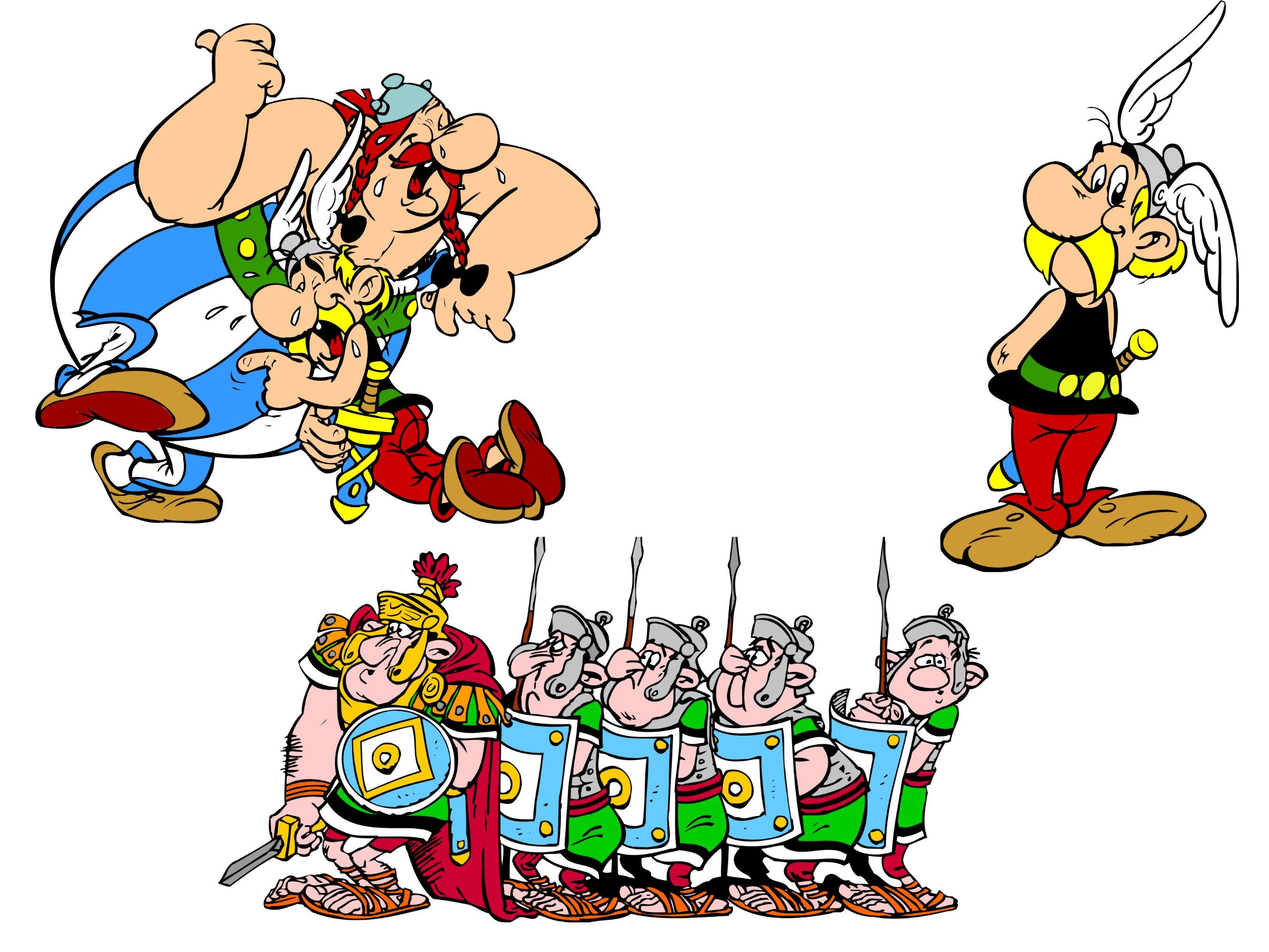 Asterix, Obelix, Römische Legionäre, Comicfiguren, Weißer Hintergrund, 2K Wallpaper