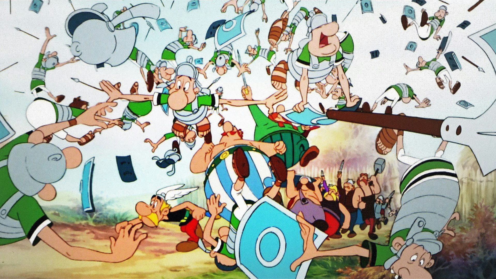 Asterix, Obelix, Römer, Prügelei, Comic, Schilde, 16:9, Full-HD-Hintergrundbild für den Desktop