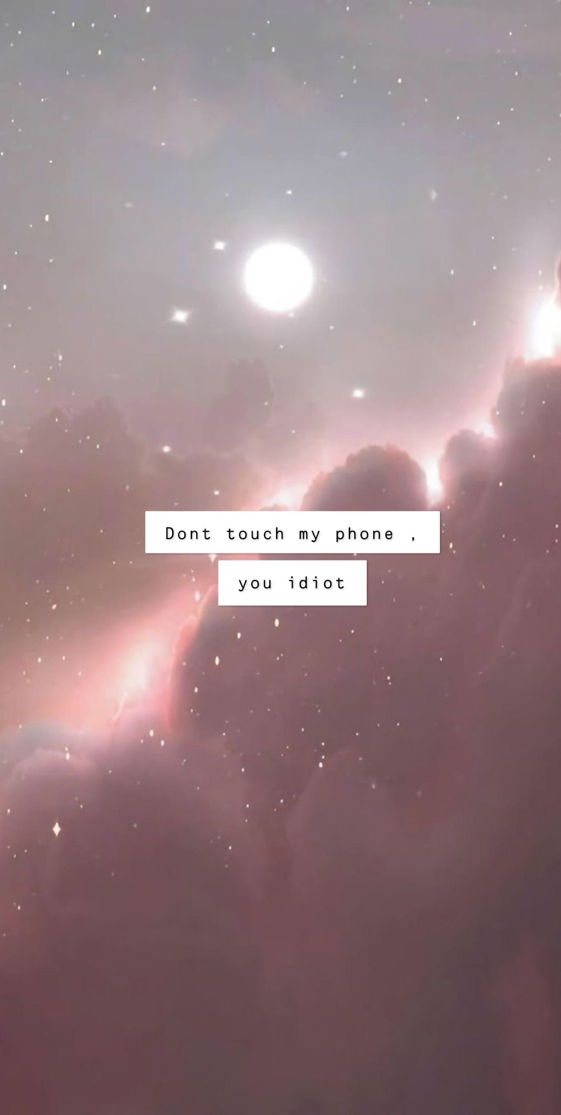 Don't touch my phone, Spruch, Weltall, Mond, Rosa, Full HD, Handy-Hintergrund im Hochformat
