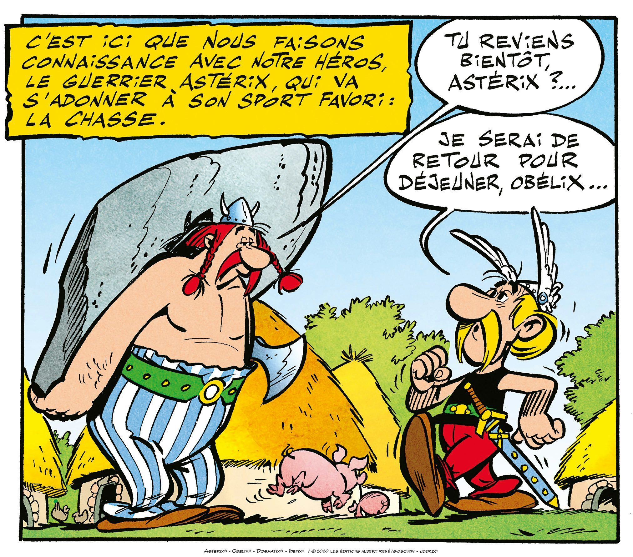 Obelix, Asterix, Comic-Panel, Hinkelstein, Französischer Text, Hintergrundbild fürs Tablet