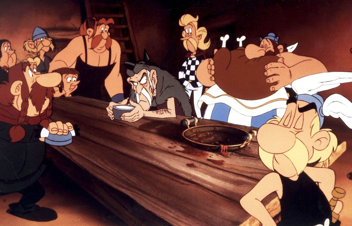 Asterix, Obelix, Zeichentrickfilm, Gelage, Tisch, Hintergrund