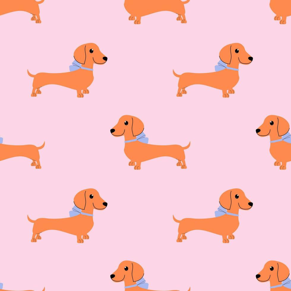 Dackelmuster, Orange Dackel, Rosa Hintergrund, Halstuch, Wallpaper