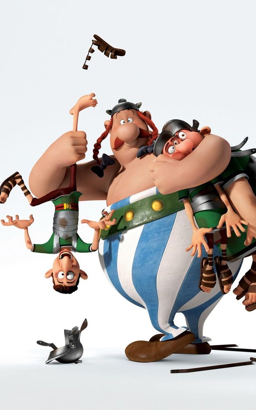 Obelix, Asterix, Idefix, 3D-Animation, Weißer Hintergrund, Sperrbildschirm fürs iPhone