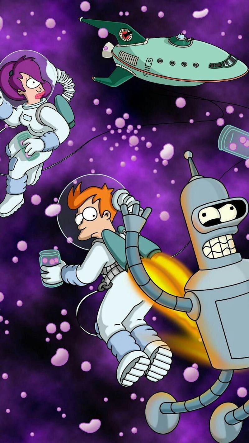 Bender, Fry, Leela, Futurama, Weltraum, Raumanzug, HD, Hintergrundbild fürs Handy