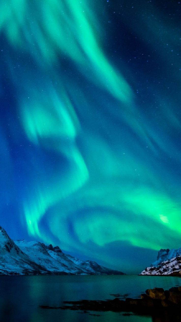 Nordlicht, Türkis, Wirbel, Berge, HD, Hintergrundbild fürs Handy