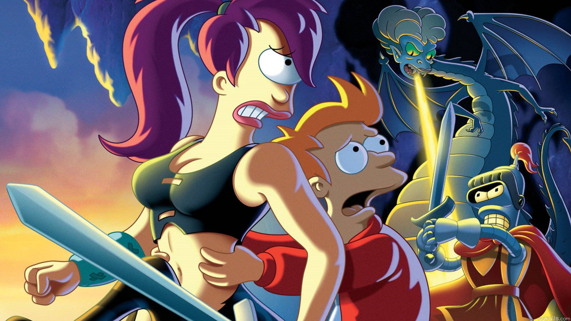 Leela, Fry, Bender, Futurama, Drache, Fantasy, Full HD 1080p, Desktop-Hintergrundbild