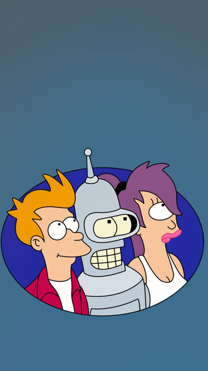 Fry, Bender, Leela, Futurama, Kreis, Minimalistisch, HD, Handy-Hintergrund im Hochformat