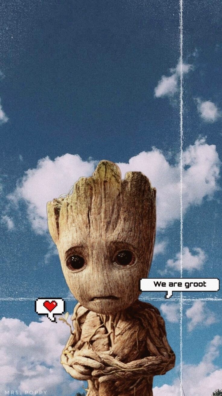 Baby Groot, Groot, Wolken, Blauer Himmel, Collage, HD, Sperrbildschirm fürs iPhone