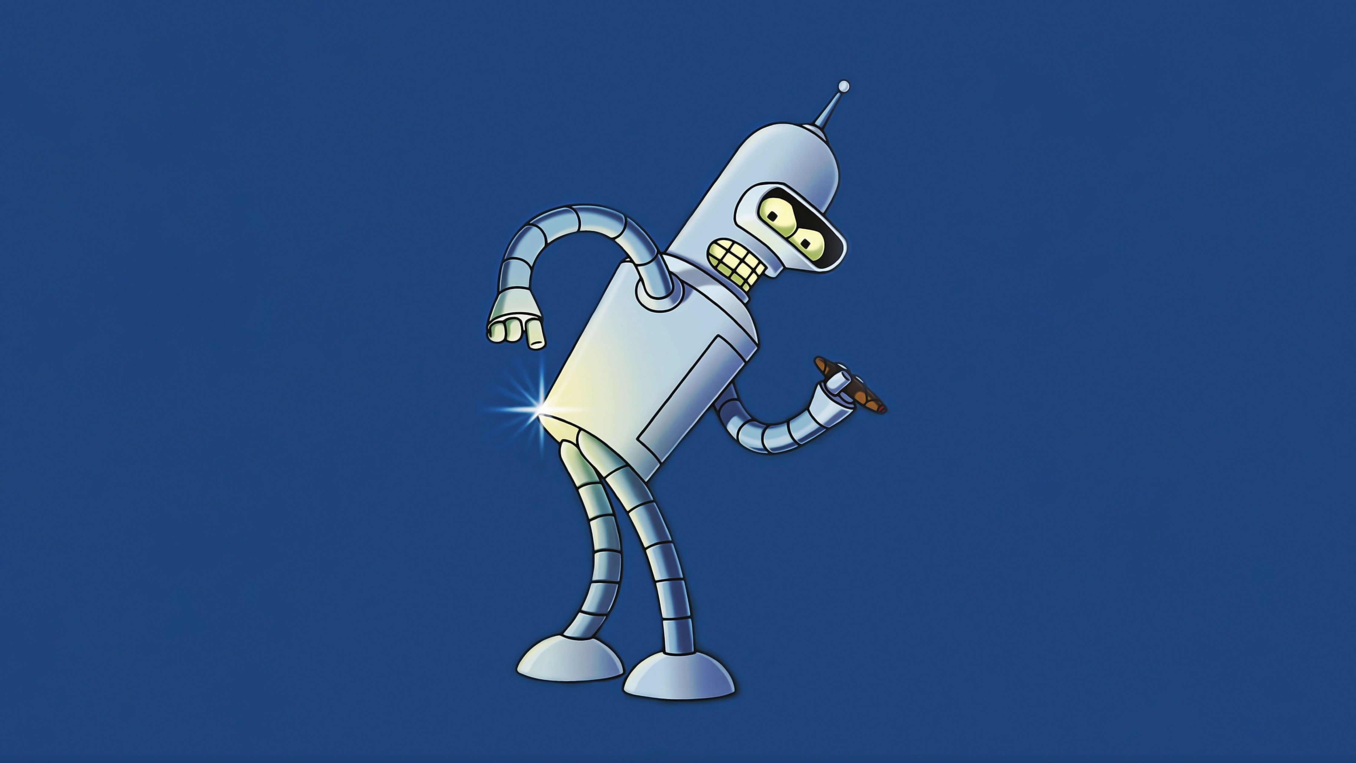 Bender, Futurama, Zigarre, Dunkelblau, Minimalistisch, 16:9, 4K-Hintergrundbild für den Desktop