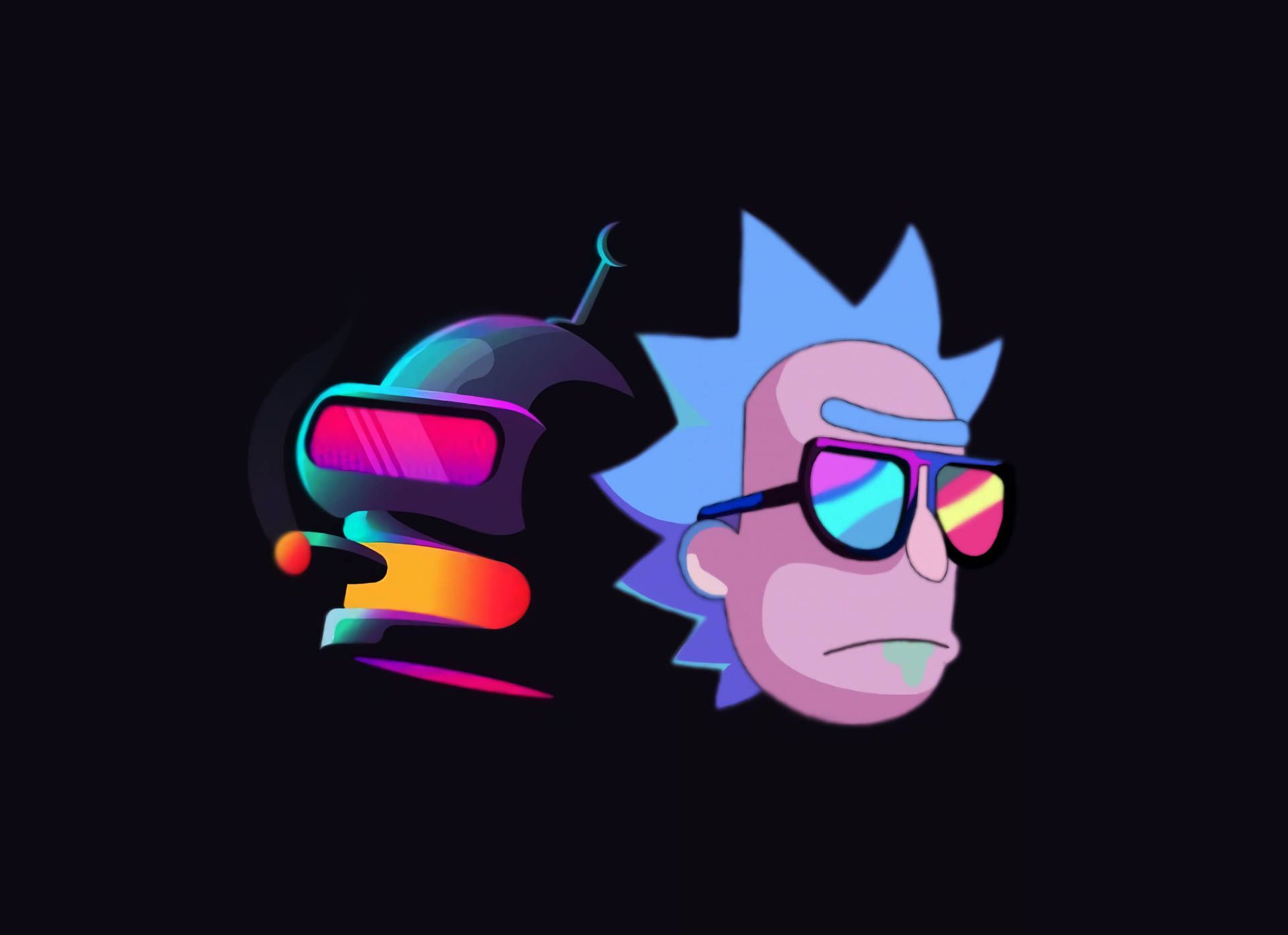 Bender, Rick Sanchez, Rick and Morty, Sonnenbrille, Neon, Crossover, Full-HD-Hintergrundbild für PC