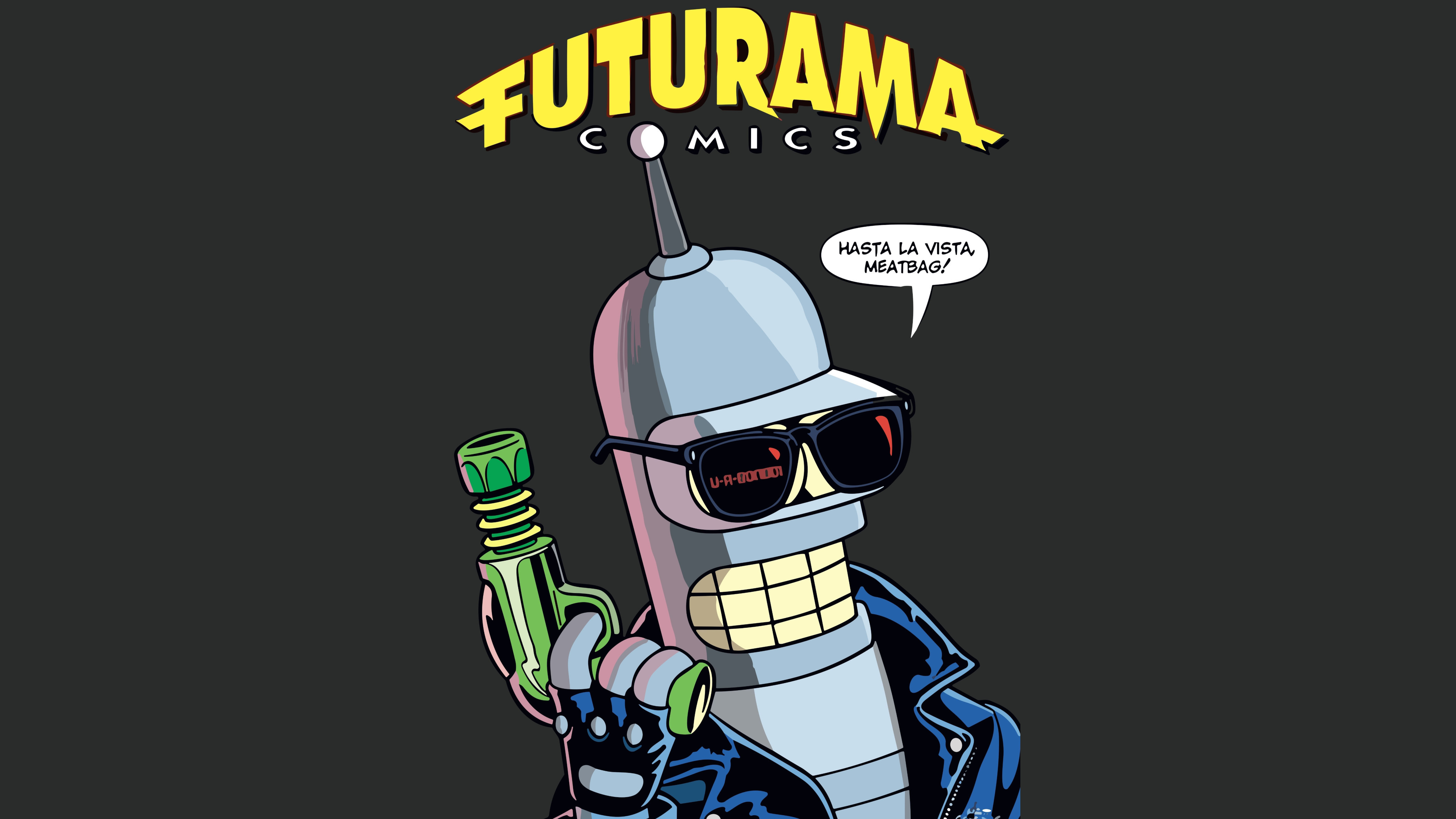 Bender, Futurama Comics, Terminator, Hasta la vista, Sonnenbrille, Lederjacke, 5K-Hintergrund