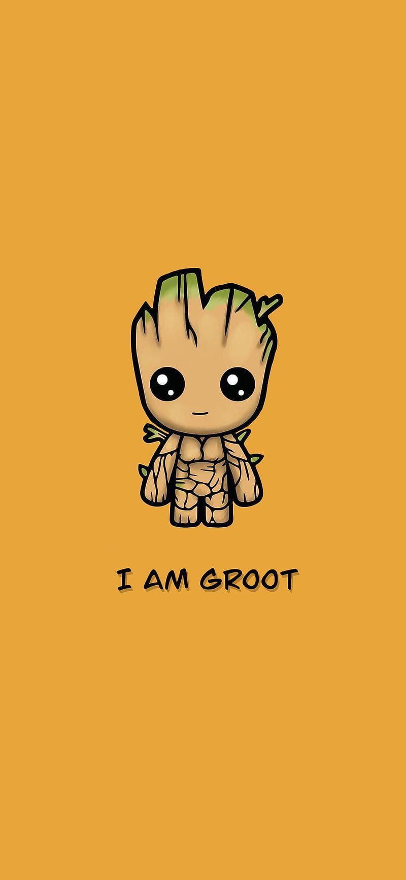 Baby Groot, I Am Groot, Orange Hintergrund, Cartoon, Minimalistisch, Sperrbildschirm fürs iPhone