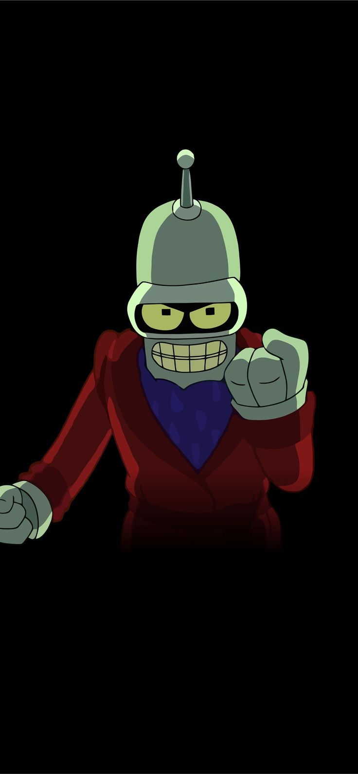 Bender, Futurama, Roter Umhang, Schwarzer Hintergrund, Minimalistisch, Sperrbildschirm fürs iPhone