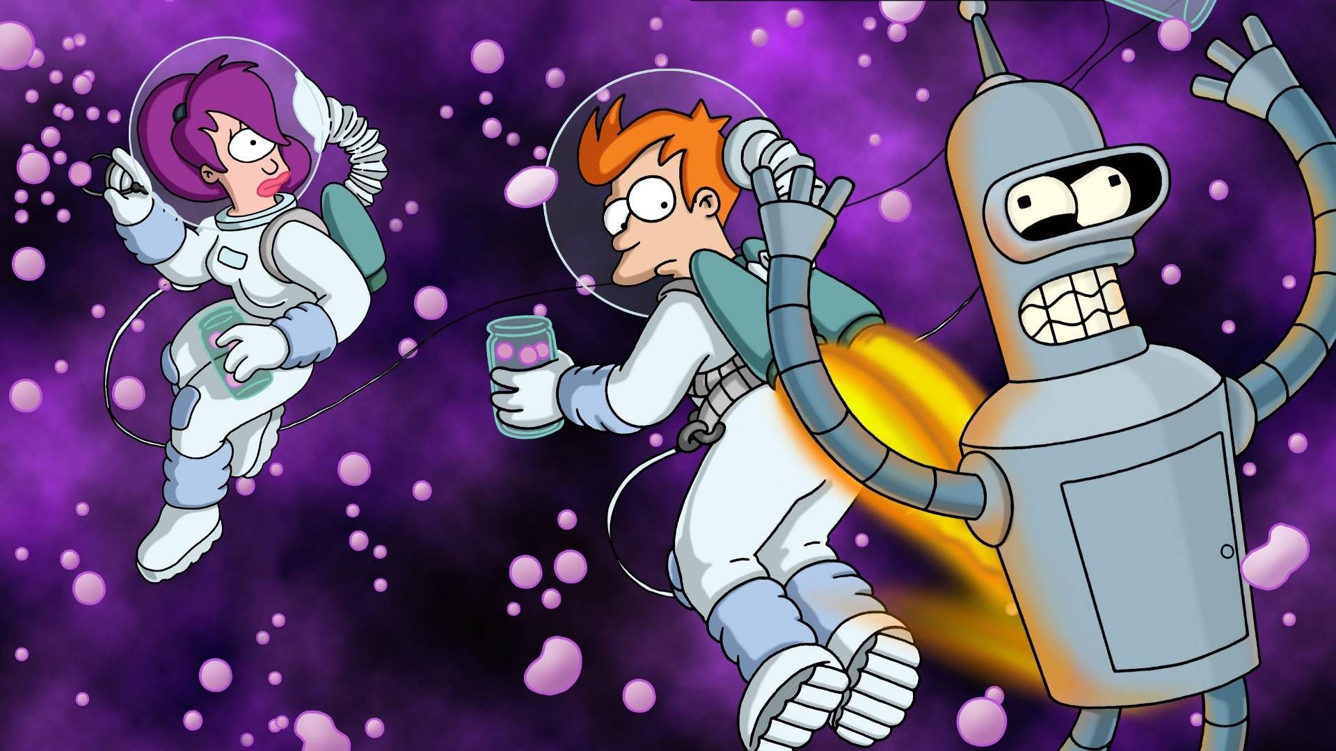 Leela, Fry, Bender, Futurama, Weltraum, Raumanzug, 16:9, Full-HD-Hintergrundbild für den Desktop