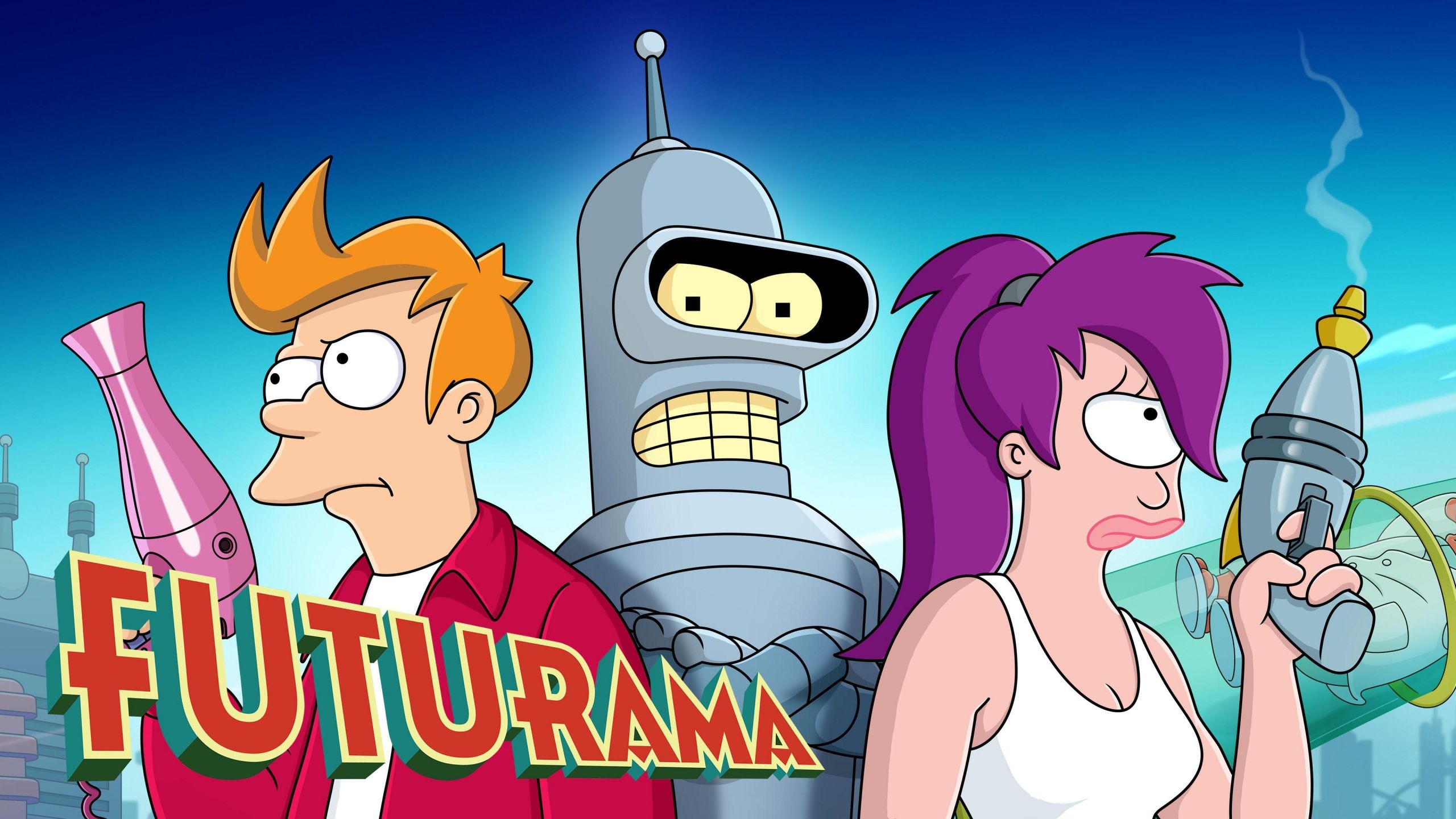 Fry, Bender, Leela, Futurama, Logo, Zeichentrickserie, 2K 1440p, Desktop-Hintergrundbild