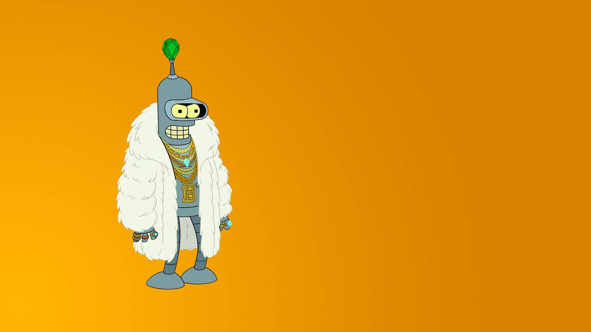 Bender, Futurama, Pelzmantel, Orange Hintergrund, Minimalistisch, Full HD Wallpaper