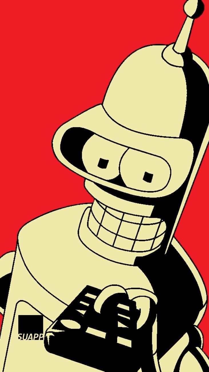 Bender, Futurama, Roter Hintergrund, Retro-Stil, Gelb, HD, Sperrbildschirm fürs iPhone