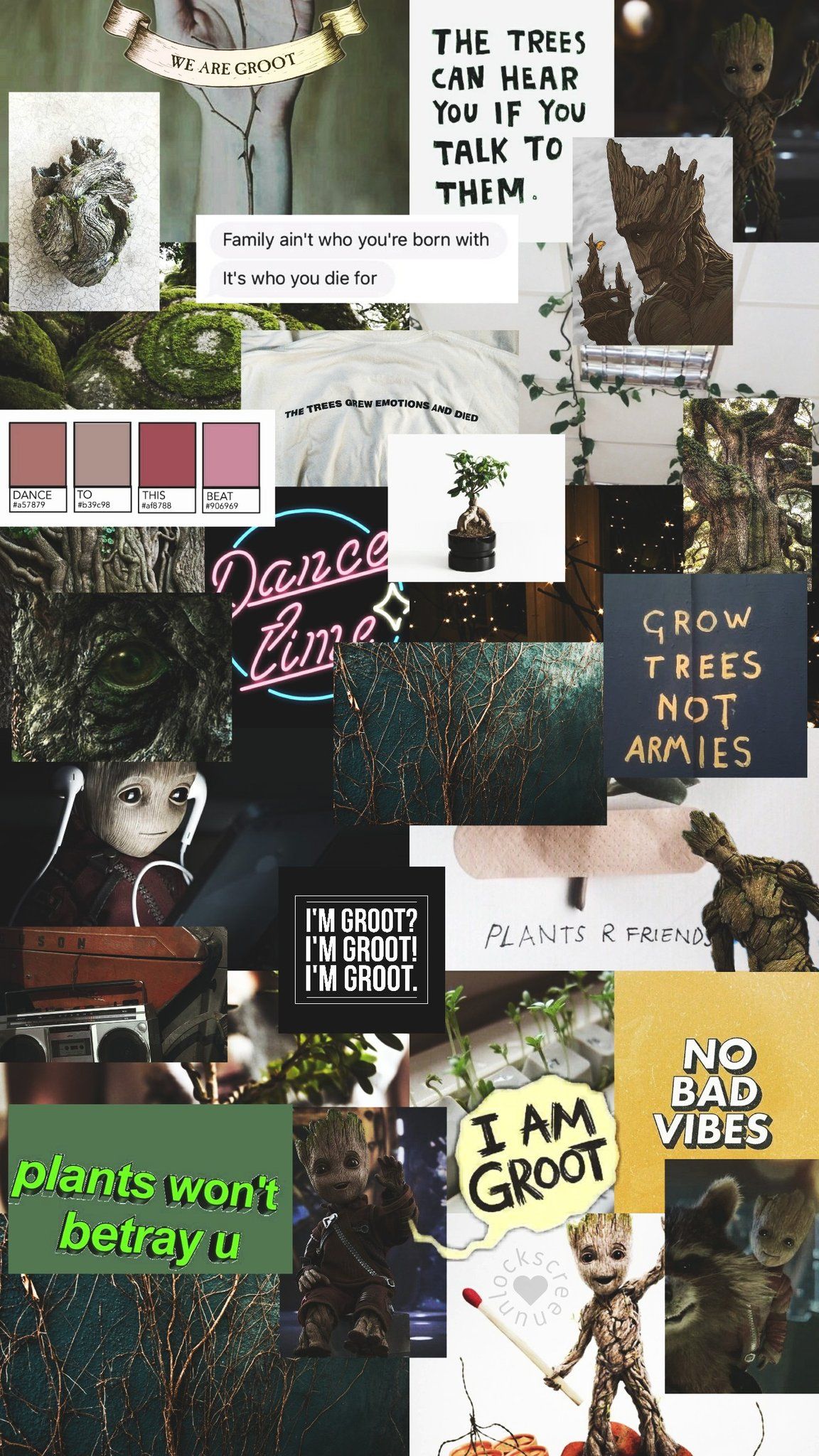 Baby Groot, I Am Groot, Collage, Zitate, Moodboard, Full HD, Hintergrundbild fürs Handy