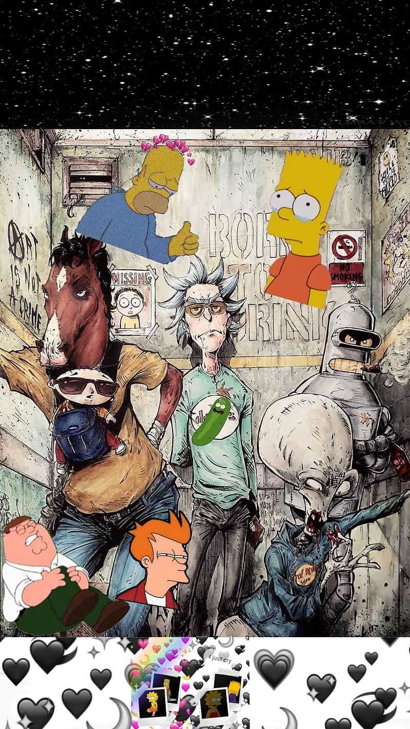 Futurama, Collage, Figuren, Comic-Stil, Sterne, Hintergrundbild für iPhone und Android