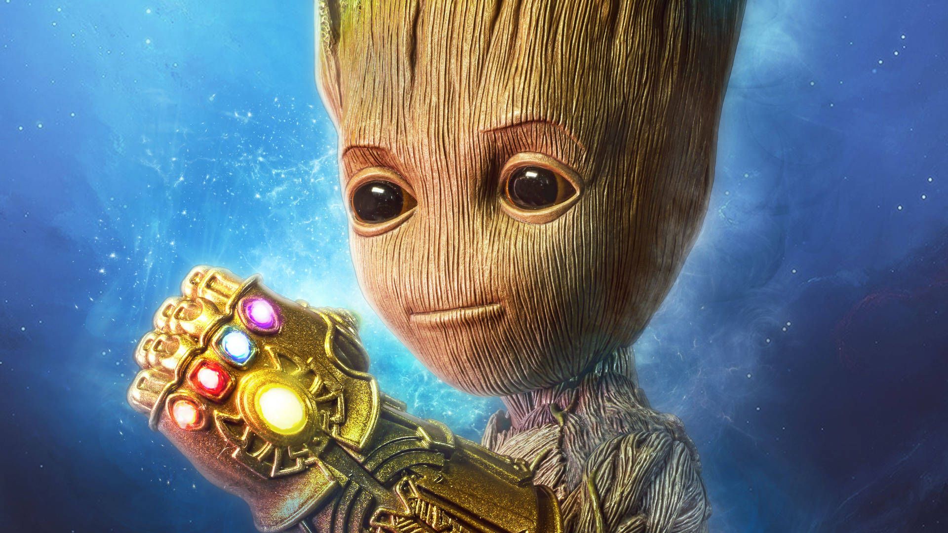 Baby Groot, Infinity-Handschuh, Infinity-Steine, Marvel, Weltraum, 1920x1080, Desktop-Hintergrund
