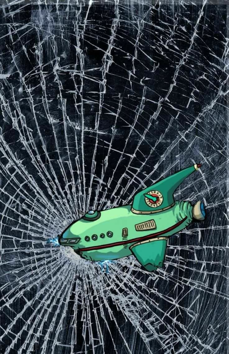 Planet Express, Raumschiff, Futurama, Zerbrochenes Glas, Schwarz, HD, Handy-Hintergrundbild
