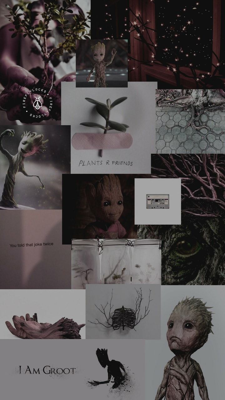 Baby Groot, I Am Groot, Collage, Dunkle Ästhetik, Rot, HD, Hintergrundbild fürs Handy