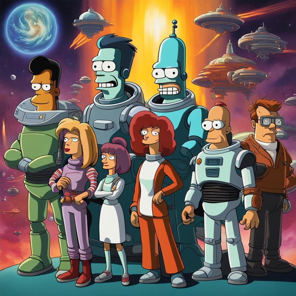 Futurama, Figuren, Bender, Weltraum, Gruppenbild, Hintergrundbild für iPad und Tablet