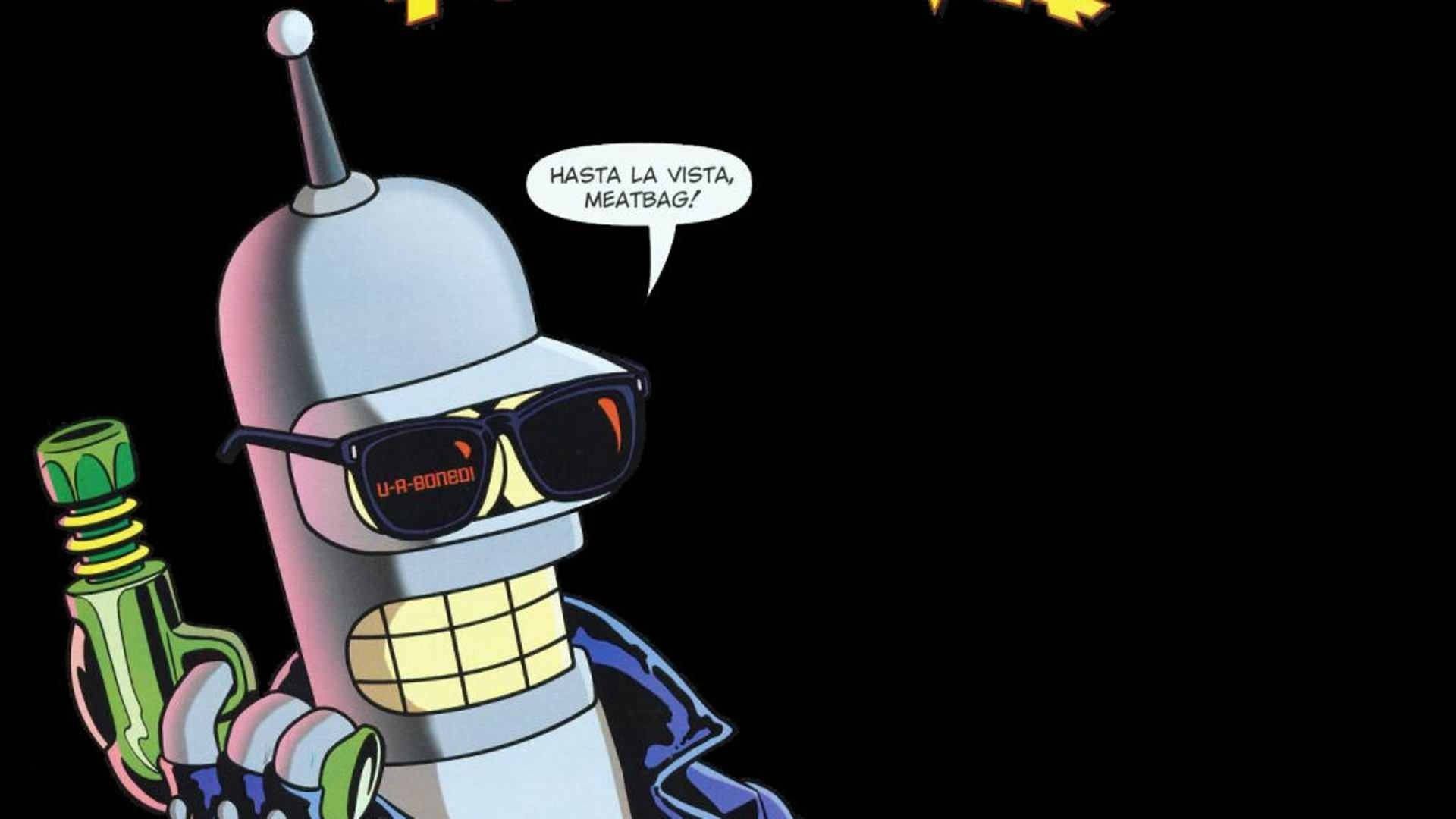 Bender, Futurama, Terminator, Hasta la vista, Sonnenbrille, Schwarzer Hintergrund, 1080p Wallpaper