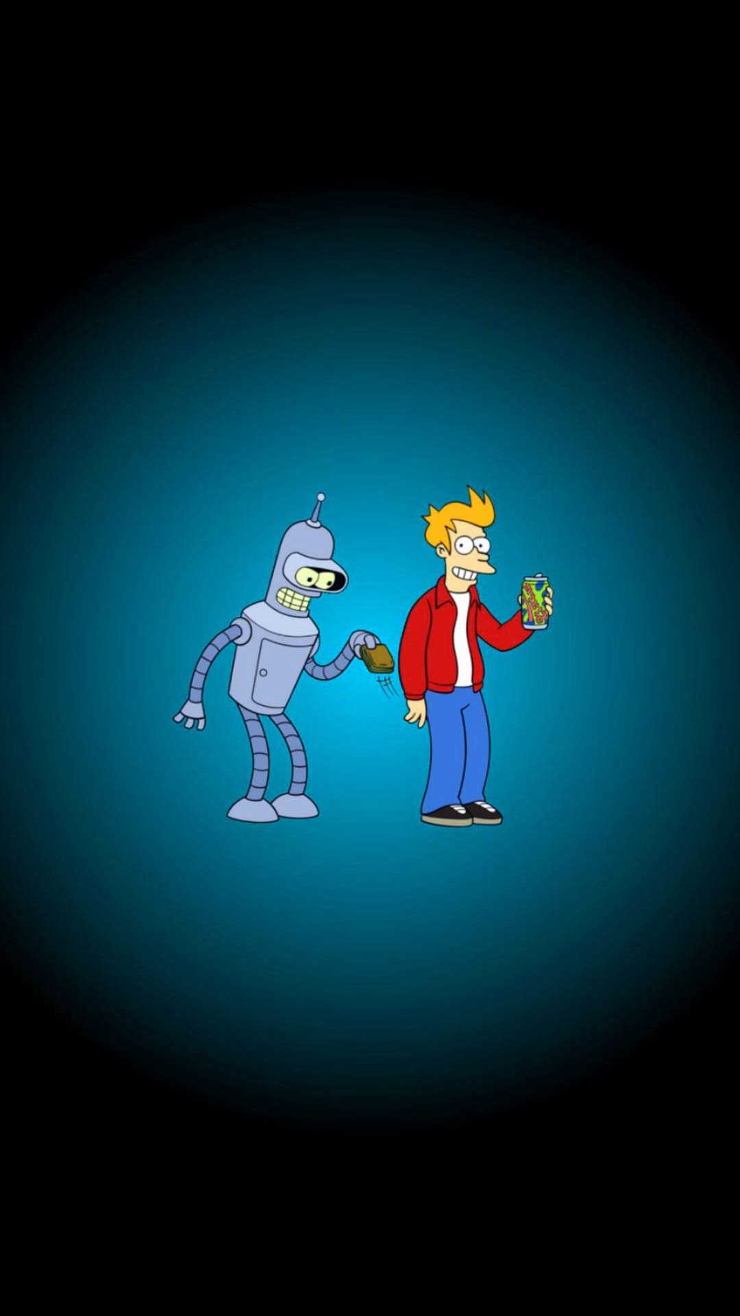 Bender, Fry, Futurama, Spotlight, Dunkler Hintergrund, Full HD, Sperrbildschirm fürs iPhone