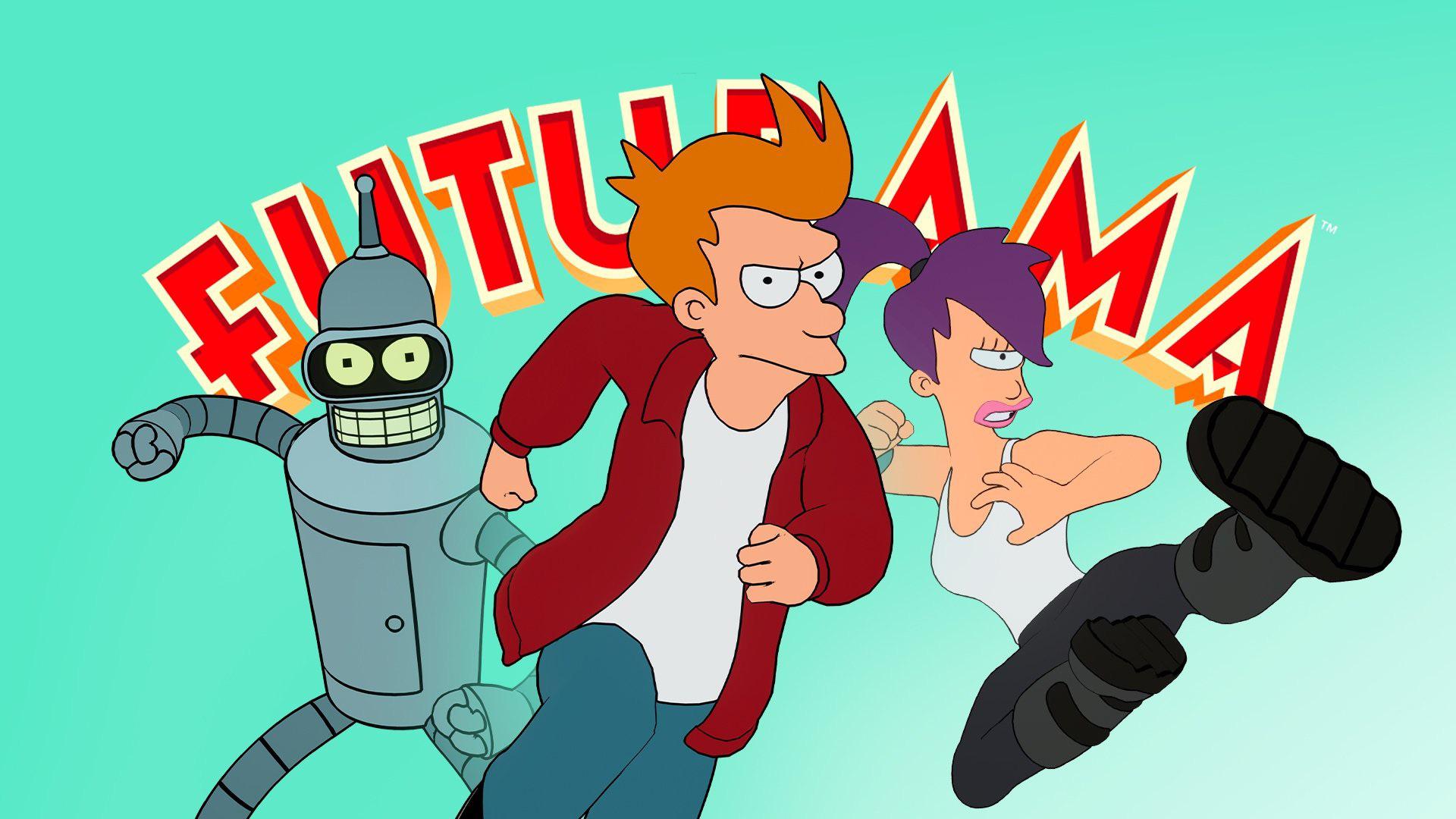Bender, Fry, Leela, Futurama, Logo, Laufen, Full HD, Desktop-Hintergrund für Windows