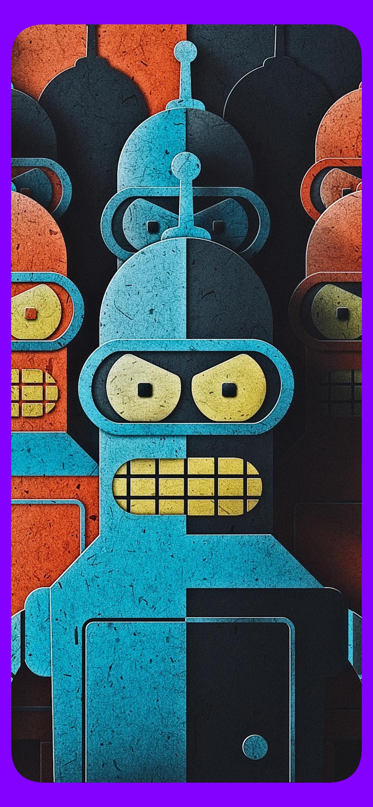 Bender, Futurama, Roboter, Lila Rahmen, Retro-Stil, Full HD, Sperrbildschirm fürs iPhone