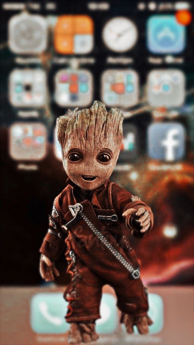 Baby Groot, Sperrbildschirm, App-Symbole, Guardians of the Galaxy, Rote Kleidung, Handy-Hintergrund