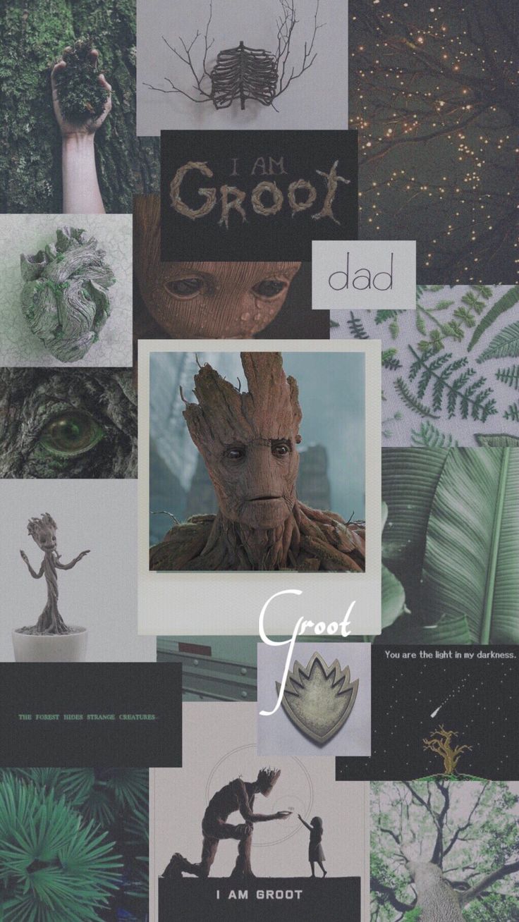 Groot, Collage, Dunkelgrün, Moodboard, Pflanzen, HD, Sperrbildschirm fürs iPhone