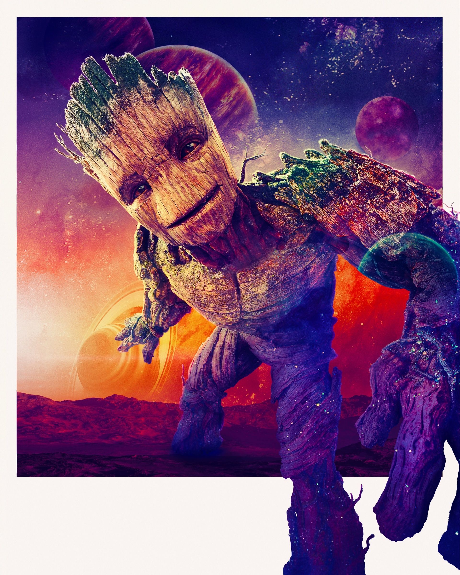 Groot, Guardians of the Galaxy, Sonnenuntergang, Bunt, Illustration, QHD+, iPad-Hintergrundbild