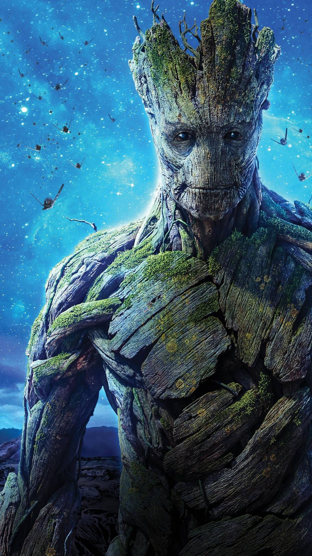 Groot, Erwachsener Groot, Blauer Hintergrund, Porträt, Marvel, Sperrbildschirm fürs iPhone