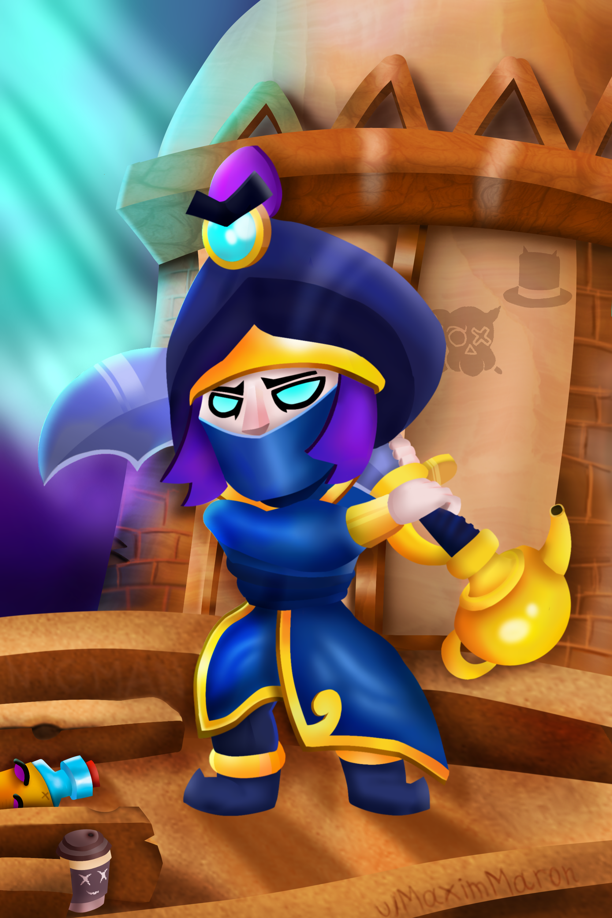 Mortis, Kapuze, Säbel, Skin, Blau, Gold, QHD+, Handy-Hintergrund im Hochformat
