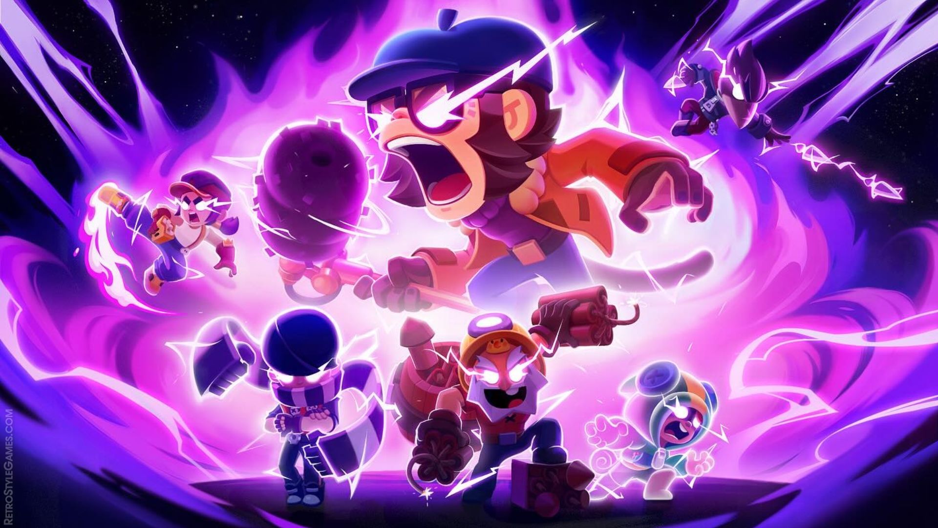 Brawl Stars, Brawler, Lila Energie, Explosion, Action, Full HD 1080p, Desktop-Hintergrundbild