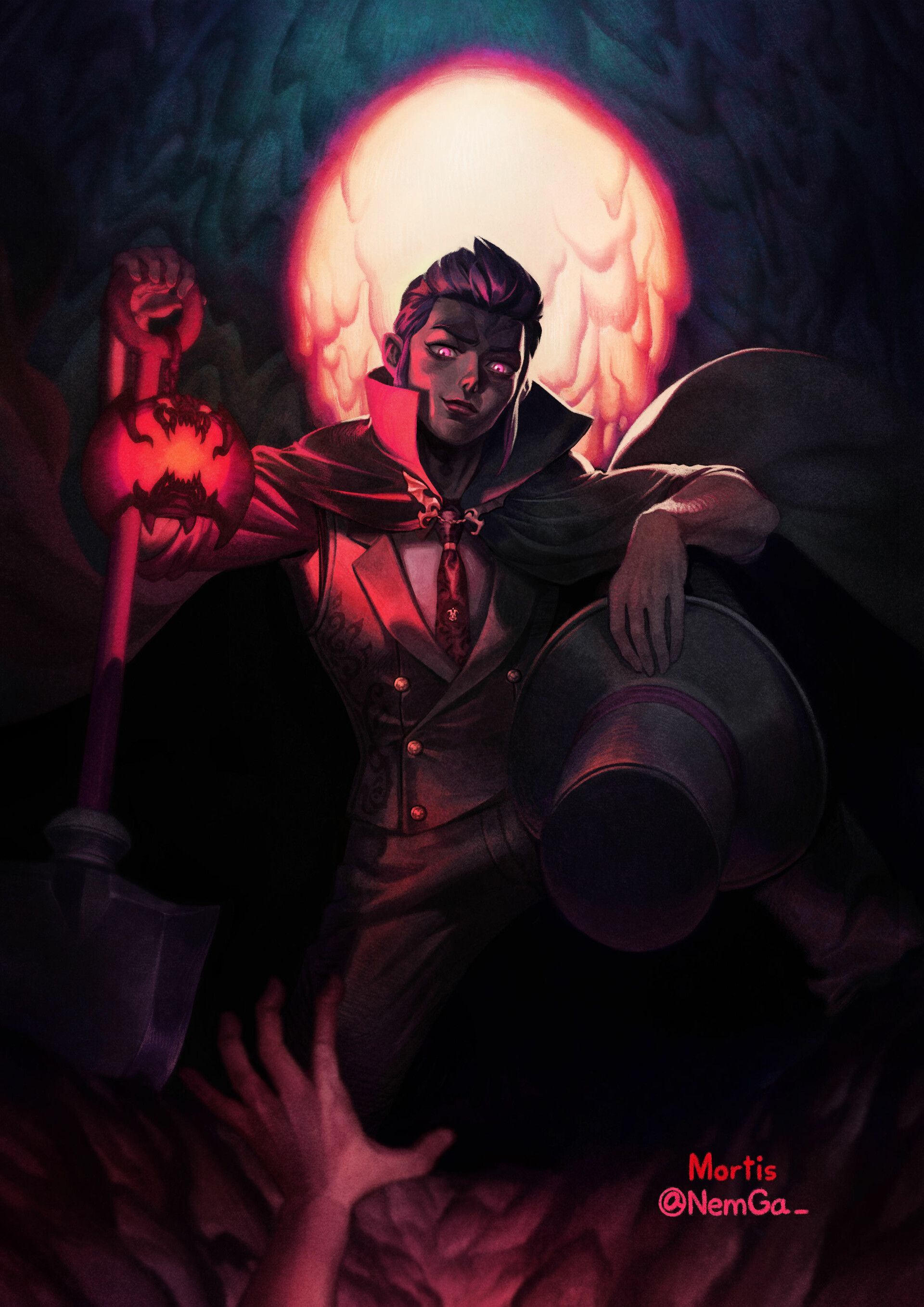 Mortis, Vampir, Fan-Art, Rot, Dunkel, Vollmond, QHD+, Hintergrundbild fürs Tablet