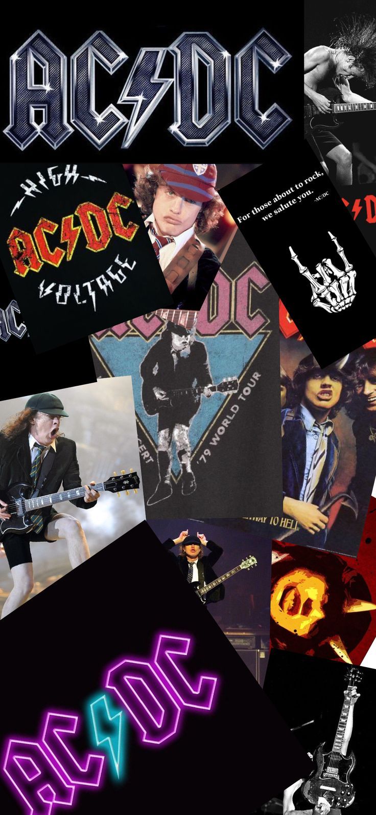 AC/DC, High Voltage, Collage, Neonlogo, Rockband, HD, Hintergrundbild fürs Handy