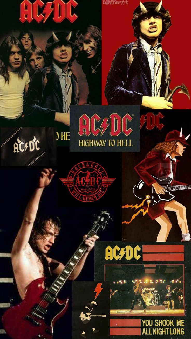 AC/DC, Collage, Angus Young, Rot, Hardrock, HD, Sperrbildschirm fürs iPhone