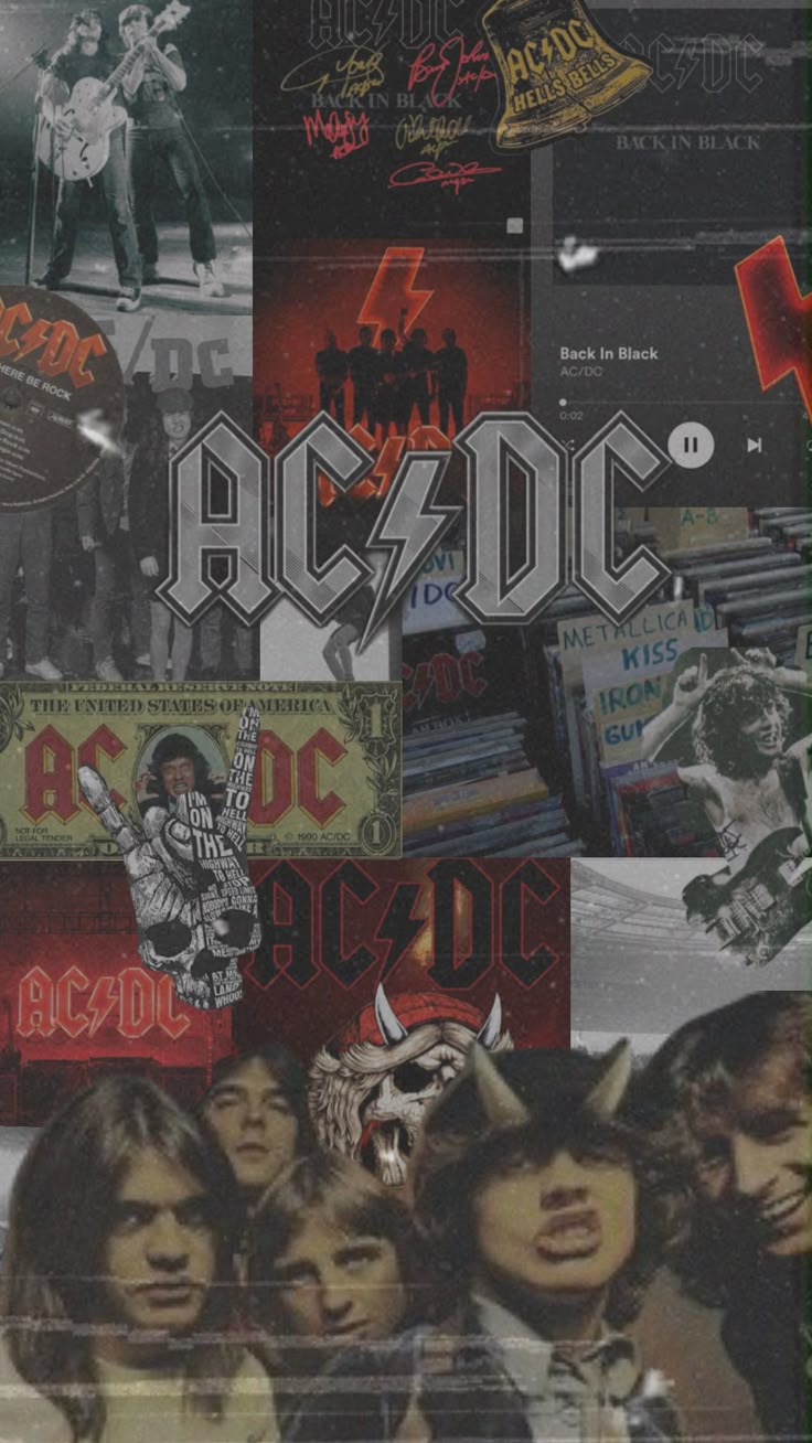 AC/DC, Collage, Schwarz-Weiß, Bandfotos, HD, Hintergrundbild fürs Handy