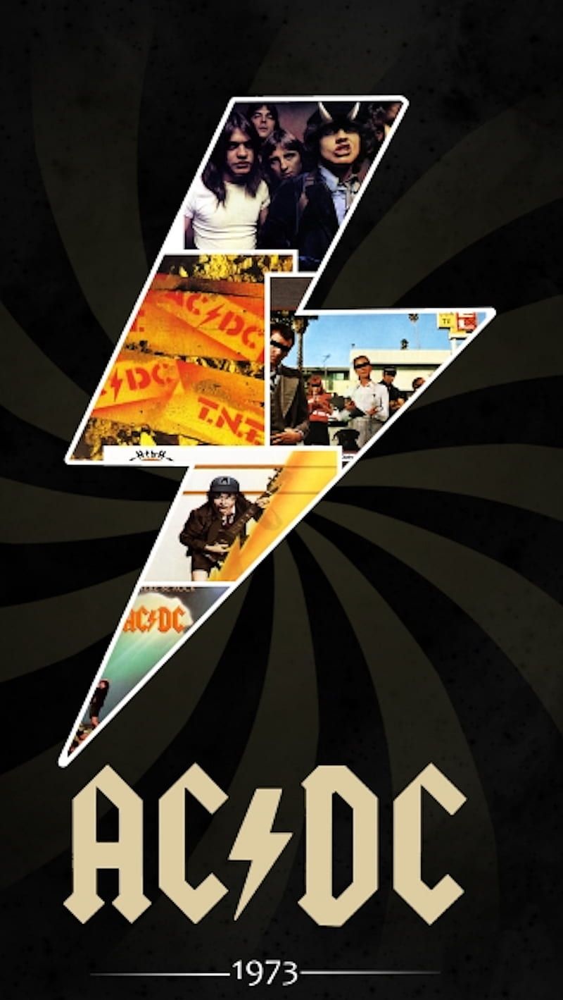 AC/DC, Blitz, Logo, 1973, Retro, HD, Handy-Hintergrund im Hochformat