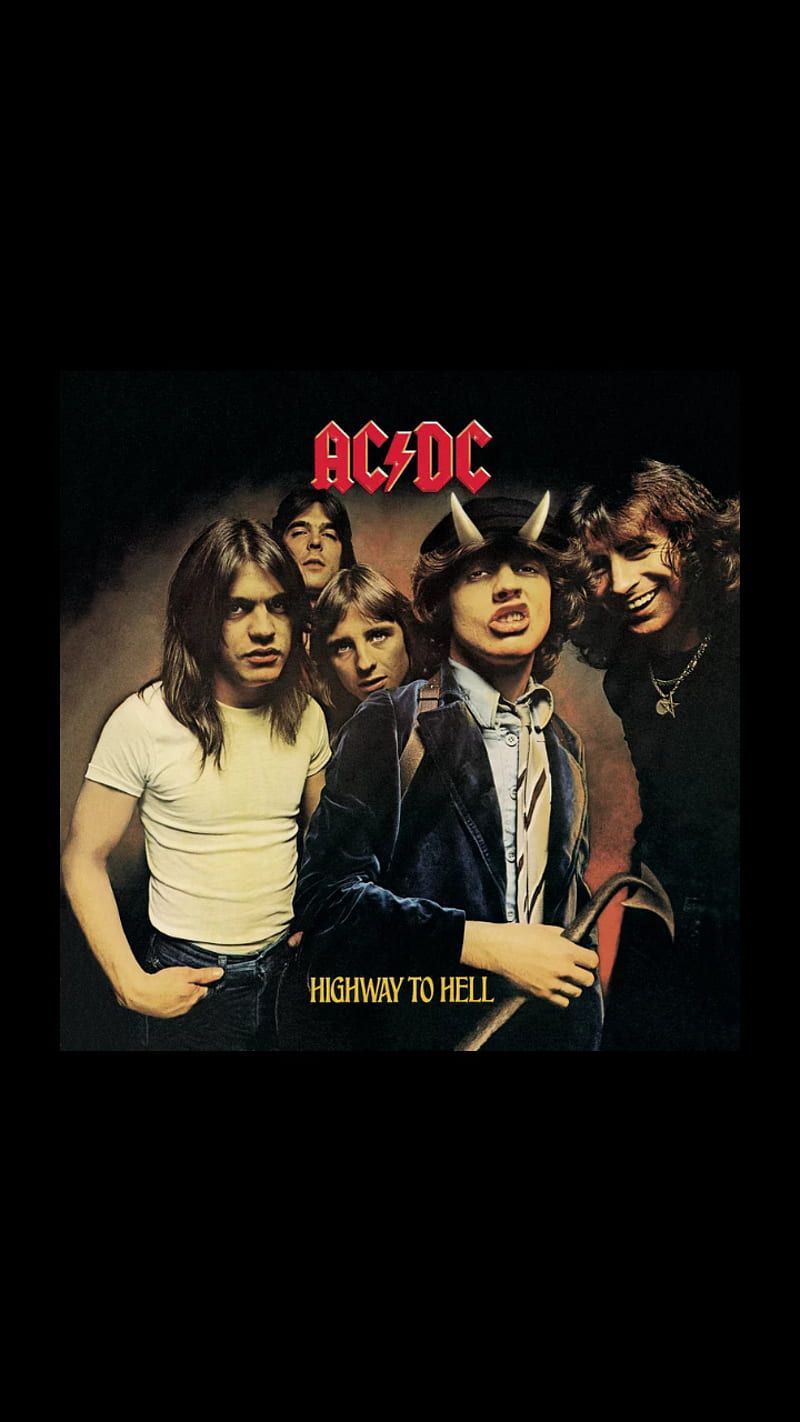 AC/DC, Highway to Hell, Albumcover, Schwarzer Hintergrund, Sperrbildschirm fürs iPhone